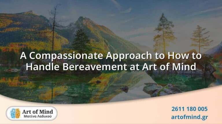 in-person and Online Psychotherapy in Greece 29 Calm lake surrounded by colorful autumn trees and mountain scenery, promoting peacefulness and emotional healing.